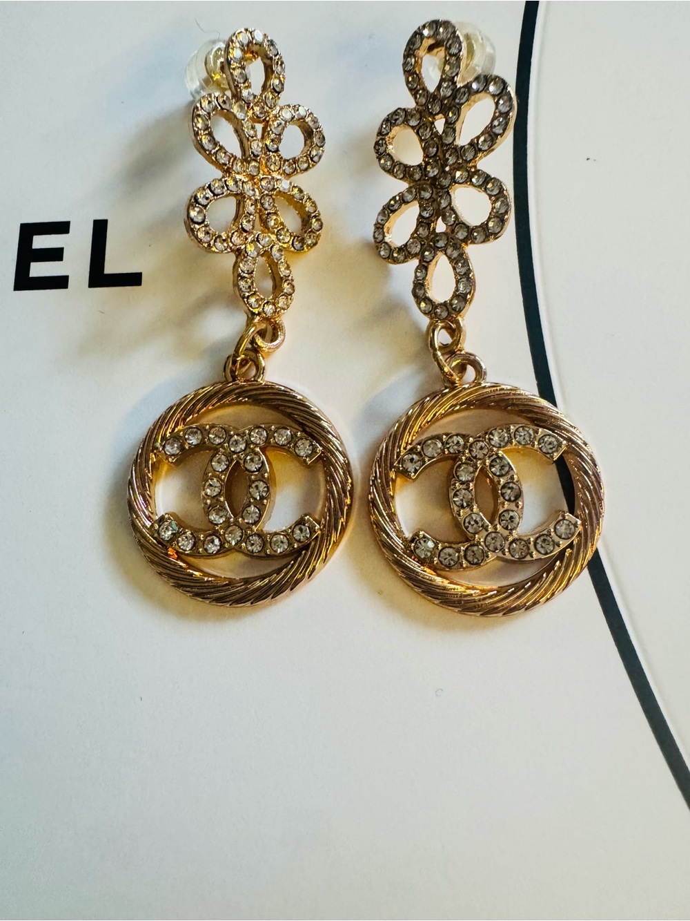 Crystal Gold Tone Earrings with Authentic Hardware & Chanel Extras - Picture 2 of 4